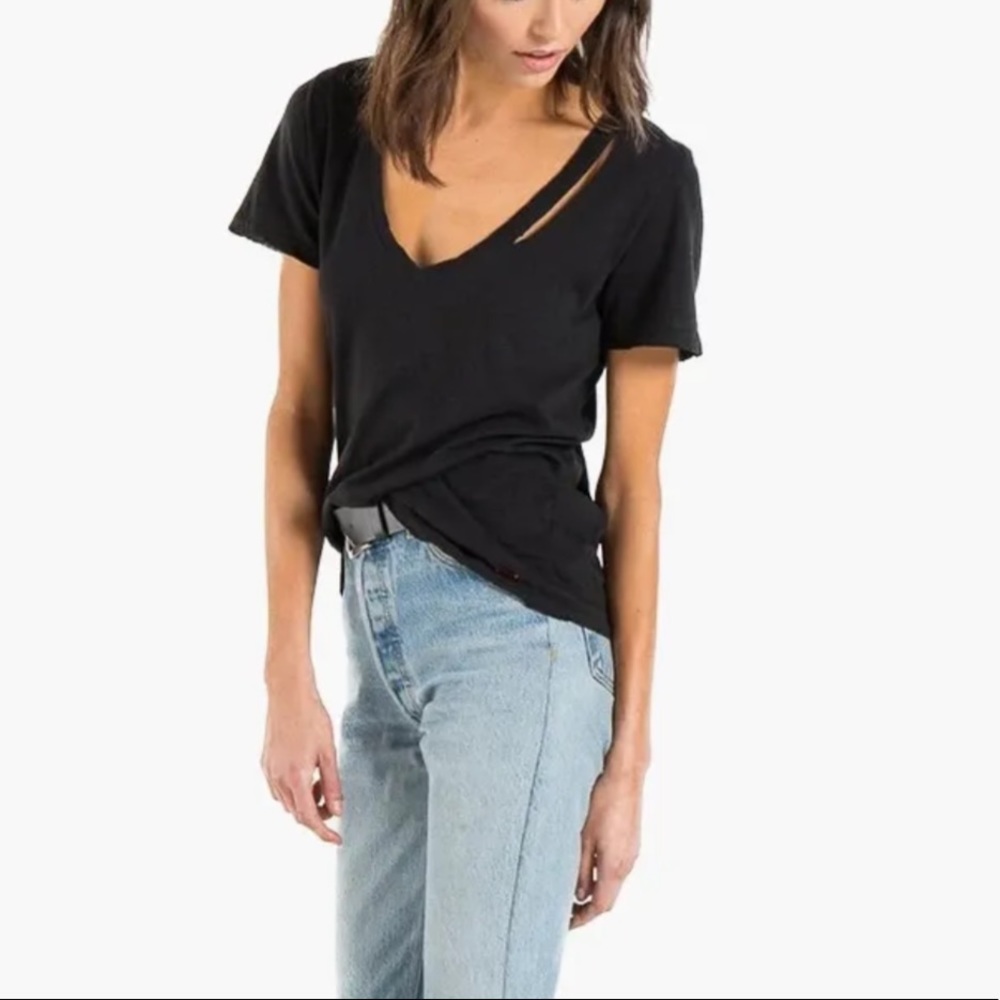 Women’s n:Philanthropy Black Ringo Cut V-Neck Tee - Picture 2 of 5